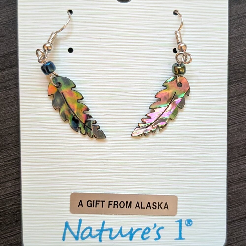 Iridescent leaf earrings